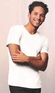 Hanes MO100 <b>Mens</b> T-<b>Shirt</b> Solid <b>White</b> Modal Triblend Fabric Crew Neck Tee Wholesale - Product Image 3