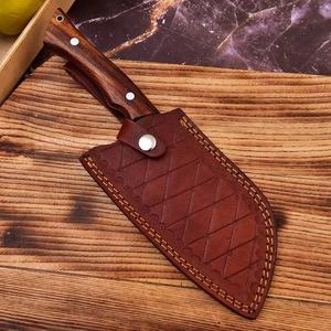 Couteau de cuisine artisanal en acier Damas, couteau de boucher à lame fixe, manche en bois, étui en cuir, vente en gros, directement de l'usine - Product Image 4