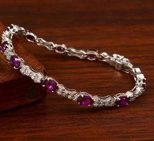 Pulsera de tenis ajustable de amatista, plata de ley 925 chapada en oro, joyería de lujo para mujer, piedra de nacimiento de febrero, 12 gramos - Product Image 3