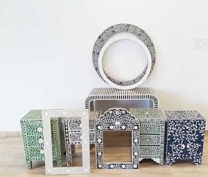 Mesa de Cajones con Incrustaciones de Hueso de ILAHI, Diseño Moderno con Detalles de Ágata, Almacenamiento de Tres Niveles, Mueble Portátil para el Hogar - Product Image 2