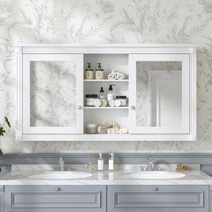 Specchio da Parete 2-in-1 da 55 Pollici con Armadietto, Specchio per Trucco ad Alta Definizione con Ripiani Regolabili e Cerniere a Chiusura Morbida - Product Image 1