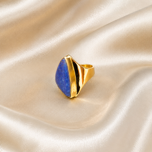 Natural <b>Lapis</b> <b>Lazuli</b> Gemstone Bohemian Style Statement <b>Ring</b> 925 Sterling Silver 18k Gold Rose Gold Geometric Trillion Cut - Product Image 3