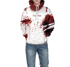 Sudadera Unisex Blanca con Estampado de Salpicaduras de Sangre y Frase 'I'm Fine', Corte Regular, Informal, Otoñal, Tejida en Poliéster con Estampados por Sublimación - Product Image 6