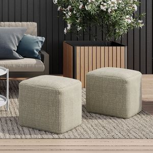 Zelma Square Woven Cream/Natural <b>Pouf</b> Versatile Indoor/Outdoor Furniture - Product Image 6