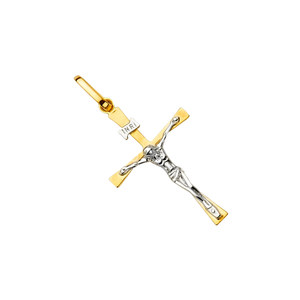 Haute qualité bicolore 14K plaqué or Crucifix pendentif religieux chrétien classique artisanat Design pour hommes enfants fait diamant - Product Image 3