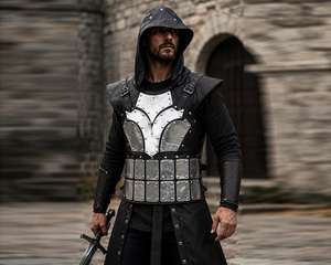 Medieval Leather Breastplate Hood <b>Cosplay</b> LARP Costume Viking Chest Armor Steel Scale Brigandine Adjustable Straps <b>Men's</b> Adult - Product Image 3