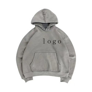 เสื้อฮู้ดดี้ผู้ชายแบบวินเทจ ผ้าฝ้ายเฟรนช์เทอร์รี่ 100% คุณภาพสูง ทรงพูลโอเวอร์ ล้างสีแบบแอซิดวอช - Product Image 2