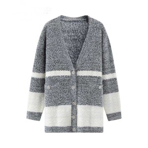 Cárdigan transpirable de corte ajustado con cuello en V para hombre, suéter de punto a rayas estilo universitario con botones, elegante suéter para caballero. - Product Image 1