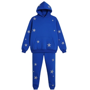 <b>Women</b> Blue Solid 100% Cotton Eco-Friendly Pullover Hoodie Sweatpants Set Long Sleeve Hooded Sweatshirt <b>Jogger</b> Pants Two Piece - Product Image 2