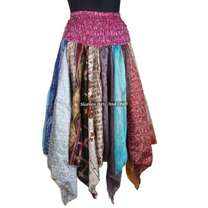 Venta al por mayor elegante diamante corte estilo falda Bohemia seda chatarra pañuelo danza sobrefalda Tribal sostenible falda Hippie DS025 - Product Image 1