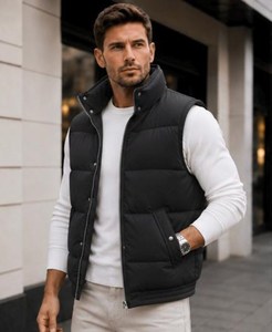 Nouvelle arrivée : Gilet matelassé pour homme, fermeture éclair, chaud, rembourré, col montant - Product Image 2