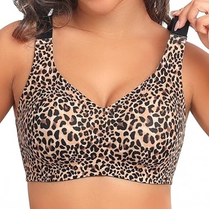 Sujetador deportivo sin costuras para mujer, talla grande, espalda cruzada, copa completa, sin aros, estampado de leopardo, elastano, poliéster, tirantes ajustables, para todas las estaciones - Product Image 2