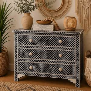 Cómoda de Estilo Mediterráneo Tradicional con 9 Cajones con Incrustaciones, Patrón Geométrico, Mueble Ecológico y Duradero para Hogar, Hotel, Escuela - Product Image 1