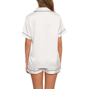 Chemise et short en satin de qualité pour femmes, collection classique, col à revers, manches longues, pyjama pour l'été, doux et confortable - Product Image 2