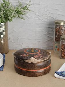 Pot à roti en bois de style indien, fait main, récipient de stockage traditionnel pour chapati, bois naturel, cuisine - Product Image 3