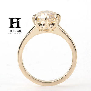 แหวนหมั้นเพชรทรงกลมเจียระไนแบบโบราณ ทองคำ 14K สีเหลือง ประดับเพชรแล็บโกรว์ ทรงกลมเจียระไนแบบเหลี่ยม แหวนแบบขาแหวนแยก - Product Image 3