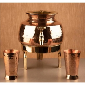 Distributeur d'eau de luxe en cuivre martelé avec support en laiton, pot à boisson vintage pour hôtel, mariage, traiteur - Product Image 2