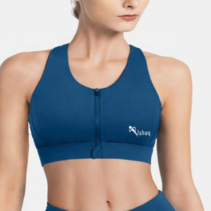 Ishaq Women's <b>Blue</b> High Support Racerback Sports <b>Bra</b> Zip Front Design Seamless Spandex/Nylon Material for Yoga Running Fitness - Product Image 2
