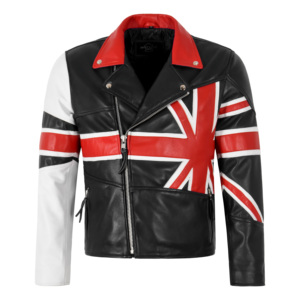 Custom 100% Genuine Napa <b>Leather</b> Union Flag Biker <b>Jacket</b> Men’s BRANDO British Flag Motorcycle <b>Leather</b> <b>Jacket</b> YKK Cross Zip - Product Image 5