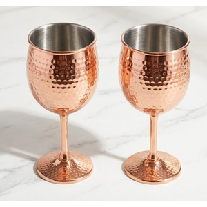 Juego de Copas de Vino de Cobre Martillado, Copas de Vino de Acero Inoxidable Hechas a Mano con Elegante Tallo de Latón para Bar de Lujo - Product Image 1