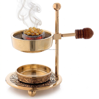 Brûleur d'encens réglable en laiton et résine avec poignée en bois, sans fumée, pour bougies chauffe-plat et encens, vente en gros