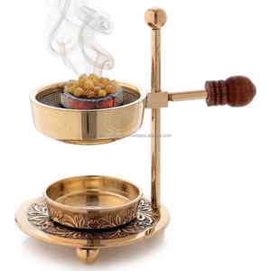 Adjustable Brass Resin Incense Burner Wooden Handle Smokeless Tealight <b>Candle</b> Frankincense Warmer Censer Wholesale - Product Image 2