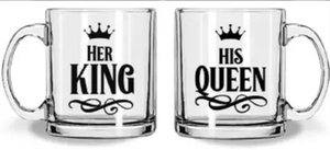 Ensemble de tasses en verre pour couple de mariés, ensemble de tasses Roi & Reine, ensemble de verres de mariage Roi & Reine, ensemble de tasses à café pour mariée et marié, pour lui et pour elle - Product Image 5