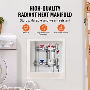 Collettore a 2 Vie per Tubi PEX da 1/2 Pollice in Acciaio Inox per Riscaldamento Radiante a Pavimento Idronico, Componente per Sistemi HVAC - Product Image 2