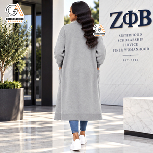 Greek Clothing Apparel Zeta Phi Beta Long Cardigan Gray Embroidered Logo Women's <b>Plus</b> <b>Size</b> Casual <b>Sweater</b> Winter 100% Polyester - Product Image 2