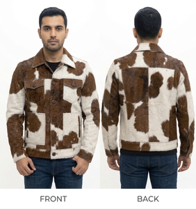 Men's Cowhide Leather Jacket Animal Print Turn-down Collar Casual Winter Thick Regular Fit Single Breasted Faux <b>Fur</b> Lining - Product Image 6