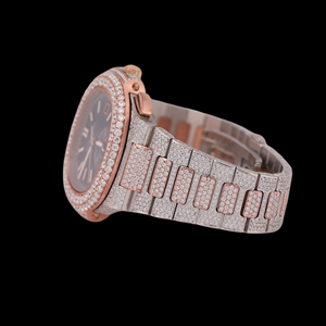 Reloj de Pulsera para Hombre, Diseño Hip Hop, con Caja Cuadrada Totalmente Cubierta de Piedras, Esfera Azul, Bisel de Dos Tonos, Mecánico, para Fiestas - Product Image 2