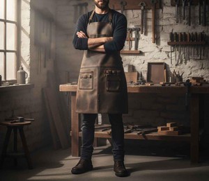 Tablier en cuir véritable de qualité supérieure pour la cuisine, le barbecue et le travail en cuisine, avec logo personnalisé, bretelles réglables, fournisseur en gros LPN-0312 - Product Image 4