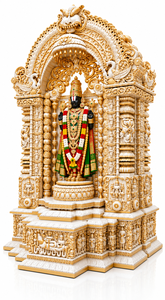 Temple traditionnel du sud de l'Inde en teck, style tamilien, sculpté à la main, en bois, pour la maison, blanc et or, Mandir USA - Product Image 4
