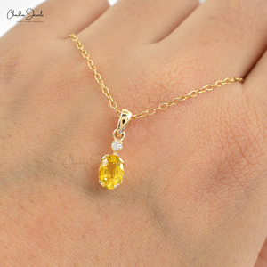 Pendentif en saphir jaune naturel ovale 7x5mm de Chordia Jewels, best-seller, avec chaîne en or fin 14k faite à la main, tendance - Product Image 4