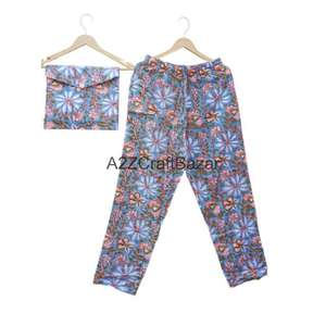 Ensemble de pyjama d'été pour femmes en coton 100% imprimé à la main, vêtements de détente romantiques et confortables, robe de nuit élégante - Product Image 3