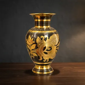 Handcrafted Brass <b>Decorative</b> <b>Vase</b> with Antique Floral Engraving Ornate Metal Flower <b>Vase</b> for Luxury Home Tabletop Interior Decor - Product Image 4