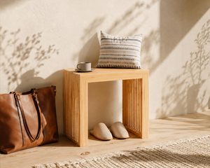 Natural Slatted Wooden Shower Bench <b>Stool</b> Waterproof Footrest Accent Side Table <b>For</b> <b>Bathroom</b> Home Hotel Decor Wholesale - Product Image 4