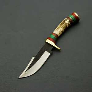Couteau de survie Skinner à lame fixe en acier inoxydable forgé à la main, 8 pouces, pointe tombante, bord biseauté 2,4 mm, manche en corne de cerf, DIY - Product Image 5