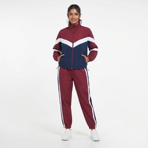 Survêtement coupe-vent deux pièces zippé pour femme avec empiècement en V contrastant - Product Image 1