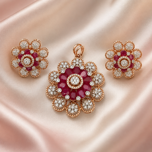 เครื่องประดับศิลปะอิชวาร์ ชุดจี้รูปดอกไม้ชุบทอง 14K ประดับเพชรทรงบริลเลียนท์ สำหรับผู้หญิง สวมใส่ได้ทุกวัน - Product Image 1