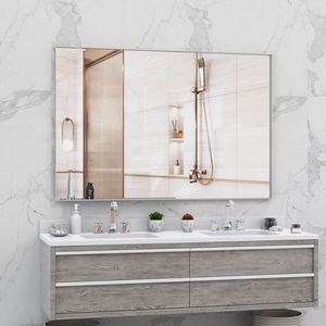 Oversized 60\"x40\" Modern Rectangle Aluminum <b>Frame</b> Bathroom <b>Mirror</b> <b>Large</b> Wall <b>Mirror</b> for Living Room Bedroom Vertical Wall - Product Image 1