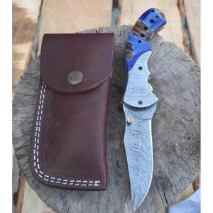 Cuchillo de Bolsillo Burraq OEM Personalizado, Hecho a Mano, de Acero de Damasco, Multifuncional, de 8 Pulgadas, con Hoja Recta, Funda de Cuero, Regalo de Aniversario - Product Image 3