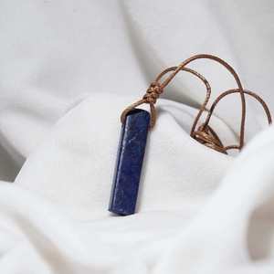 Natural Lapis Lazuli Crystal Pendant Necklace with Adjustable <b>Rope</b> <b>Chain</b> for Men - Product Image 2