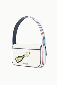 Sac à bandoulière artisanal en perles blanches crème avec cuillère à caviar, fabrication directe usine, modèle Blueprint - Product Image 5