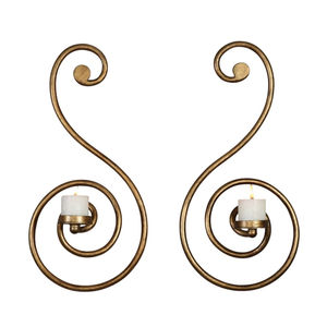 Juego de 2 candelabros decorativos de pared con forma de ojo, de metal dorado, con copas de vidrio amarillo, portavelas de hierro para colgar en la pared. - Product Image 3