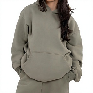Pull-over 100% coton de haute qualité, molleton épais, lourd, surdimensionné, hiver, personnalisé, à capuche courte pour femmes - Product Image 1