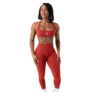 Women Seamless Strappy Sports Bra <b>Brick</b> Red <b>Yoga</b> Gym Fitness Workout Stretch Support High Waist Activewear - Product Image 3