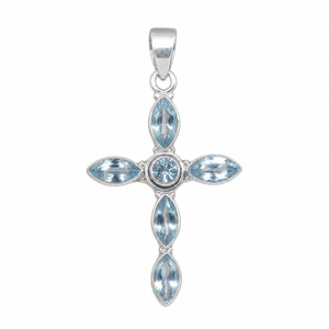 Colgante de Cruz de Plata de Ley 925 con Topacio Azul, Joyería Cristiana Hecha a Mano, Chapado en Oro Rosa de 18K y Oro Amarillo, Regalo para Mujer - Product Image 6
