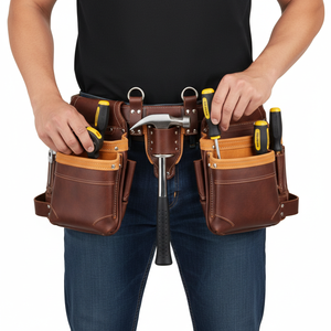 Cinturón de herramientas de cuero 100% auténtico de primera calidad con bolsa y liberación rápida para carpintero y construcción en oferta - Product Image 2