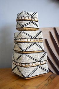 Black White Cream Decorative Handmade Beaded 002 Woven Cotton Rectangle Jewelry <b>Box</b> <b>Set</b> 3 Baskets Classic Style - Product Image 4